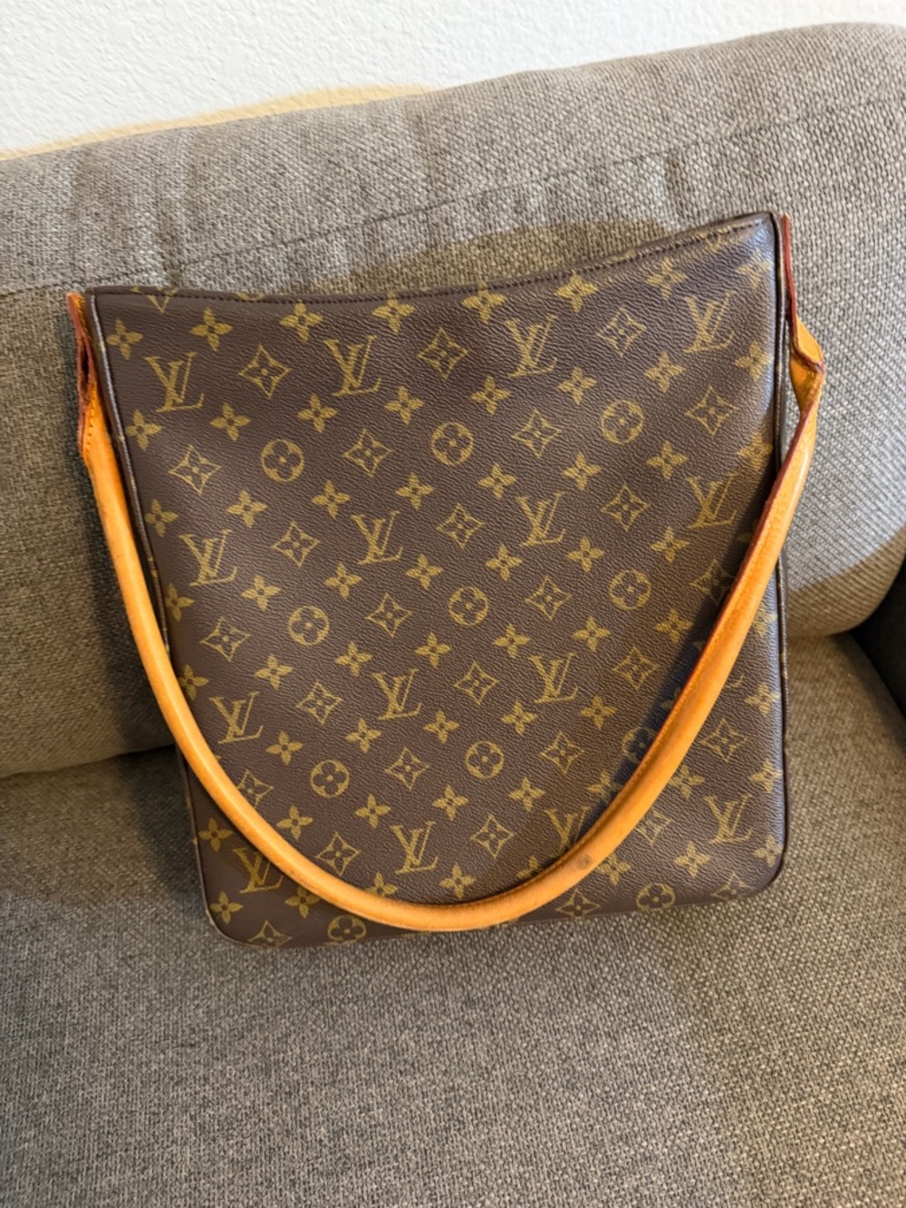 Louis Vuitton Monogram Canvas Shoulder Bag with Tan Strap